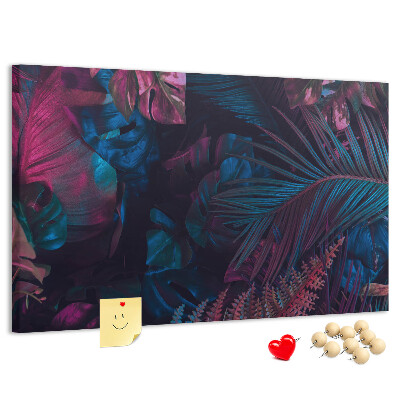 Tablero de corcho decorativo con diseño de hojas tropicales en colores intensos