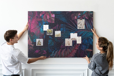 Tablero de corcho decorativo con diseño de hojas tropicales en colores intensos