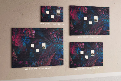 Tablero de corcho decorativo con diseño de hojas tropicales en colores intensos