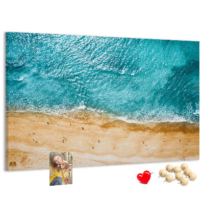 Tablero de corcho decorado Playa con olas y huellas