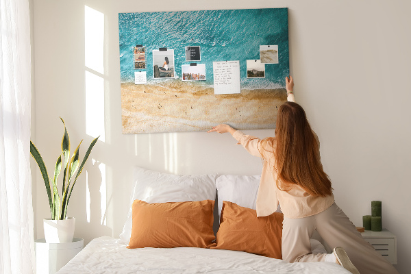 Tablero de corcho decorado Playa con olas y huellas