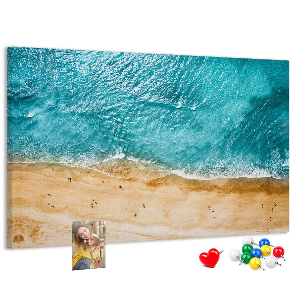 Tablero de corcho decorado Playa con olas y huellas