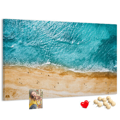 Tablero de corcho decorado Playa con olas y huellas