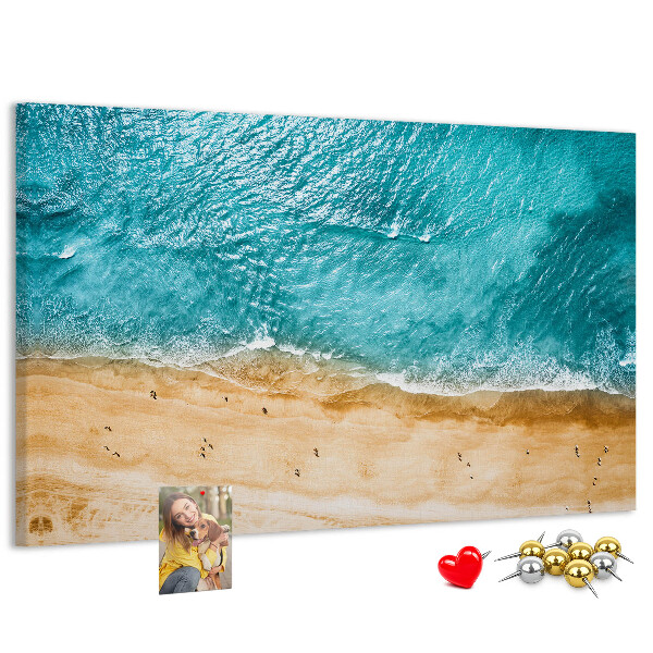 Tablero de corcho decorado Playa con olas y huellas