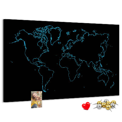 Tablero de corcho decorado mapa del mundo sobre fondo negro