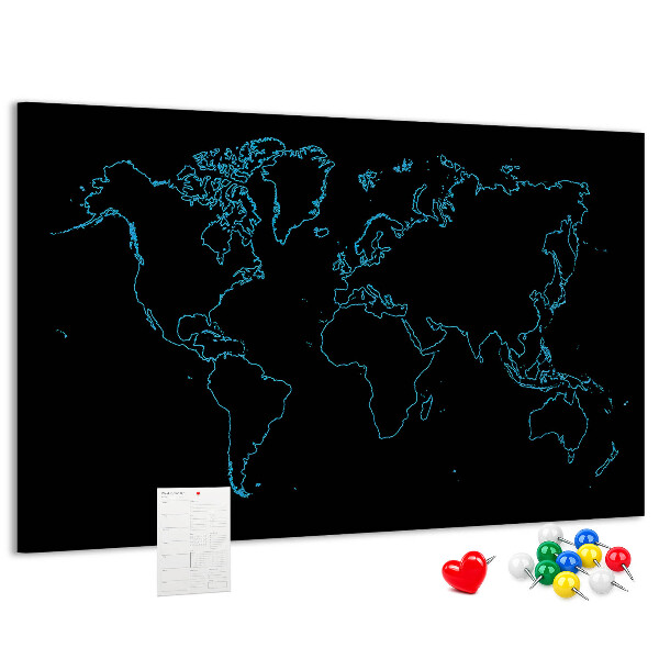 Tablero de corcho decorado mapa del mundo sobre fondo negro