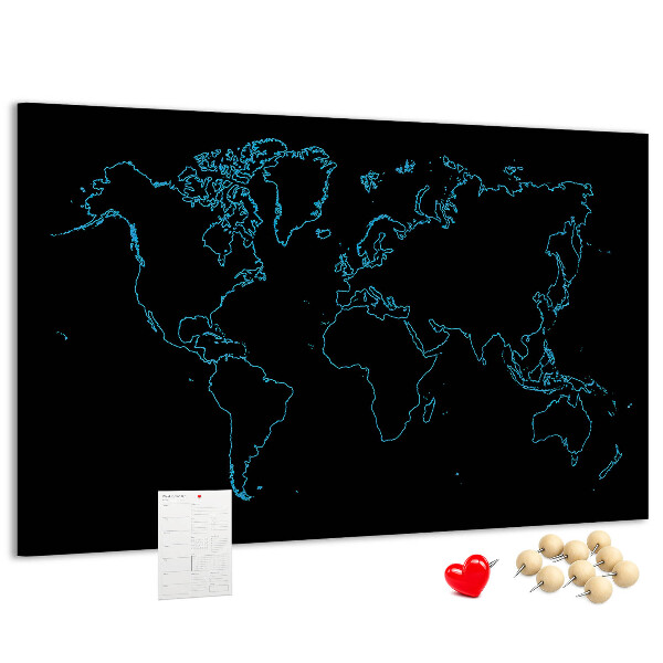 Tablero de corcho decorado mapa del mundo sobre fondo negro