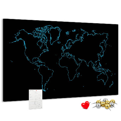 Tablero de corcho decorado mapa del mundo sobre fondo negro