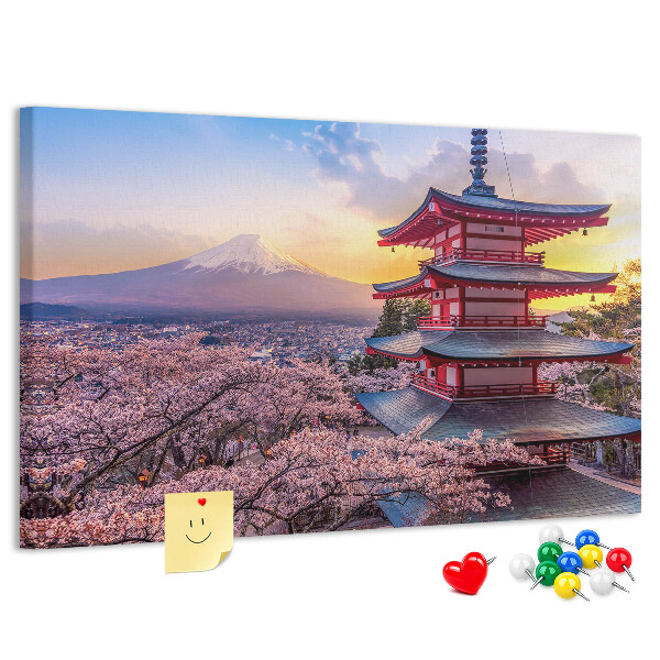 Tablero de corcho decorado Paisaje primaveral con el monte Fuji