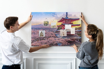 Tablero de corcho decorado Paisaje primaveral con el monte Fuji