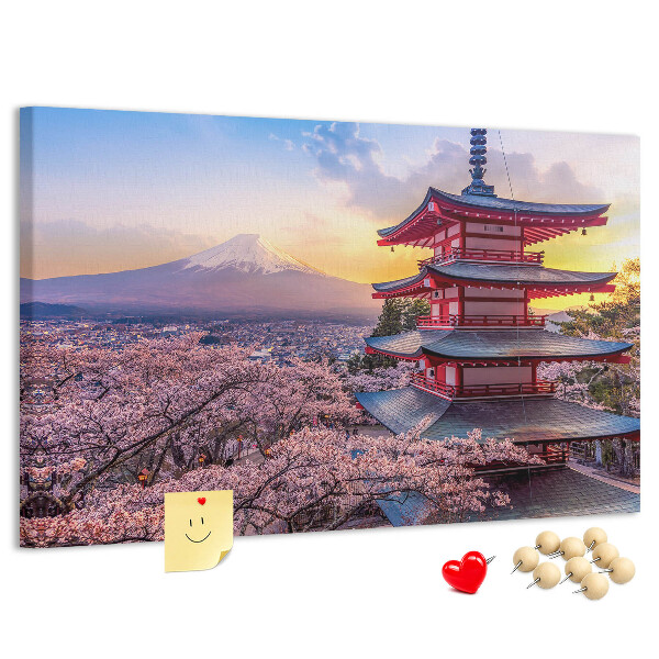 Tablero de corcho decorado Paisaje primaveral con el monte Fuji