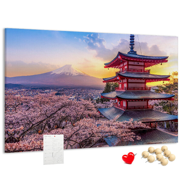 Tablero de corcho decorado Paisaje primaveral con el monte Fuji