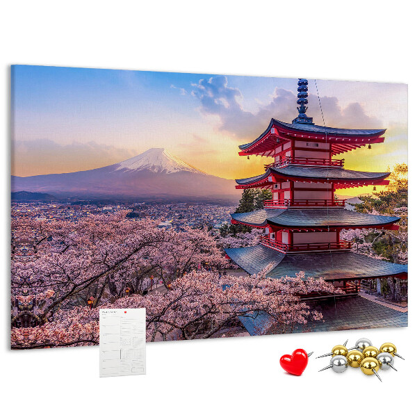 Tablero de corcho decorado Paisaje primaveral con el monte Fuji