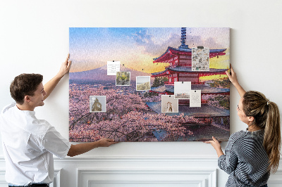 Tablero de corcho decorado Paisaje primaveral con el monte Fuji