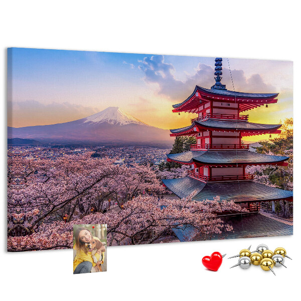 Tablero de corcho decorado Paisaje primaveral con el monte Fuji