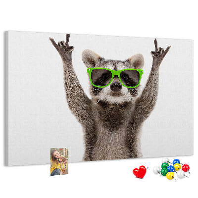 Tablero de anuncios Mapache loco con gafas verdes