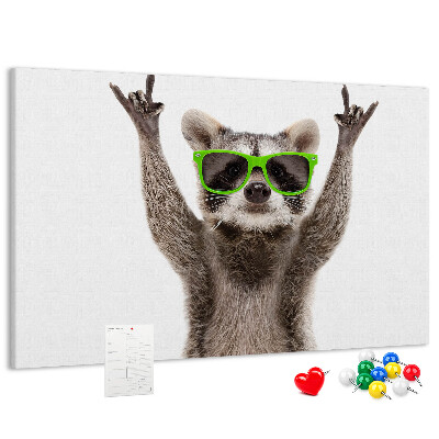 Tablero de anuncios Mapache loco con gafas verdes