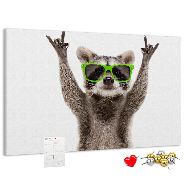 Tablero de anuncios Mapache loco con gafas verdes