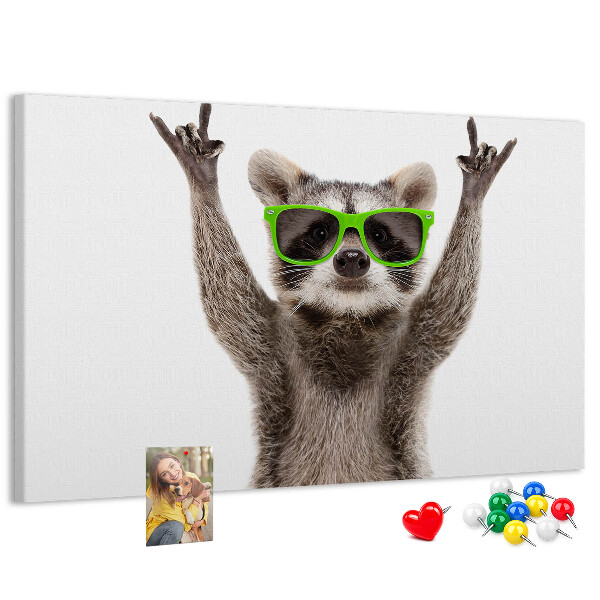 Tablero de anuncios Mapache loco con gafas verdes