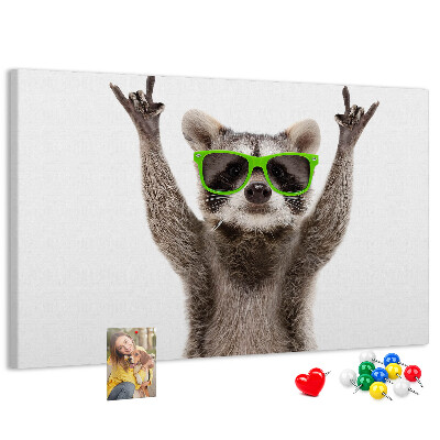 Tablero de anuncios Mapache loco con gafas verdes