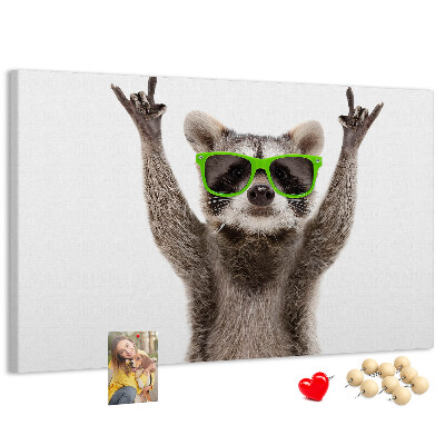 Tablero de anuncios Mapache loco con gafas verdes