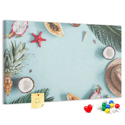 Pizarra de corcho Frutas tropicales y accesorios de playa.