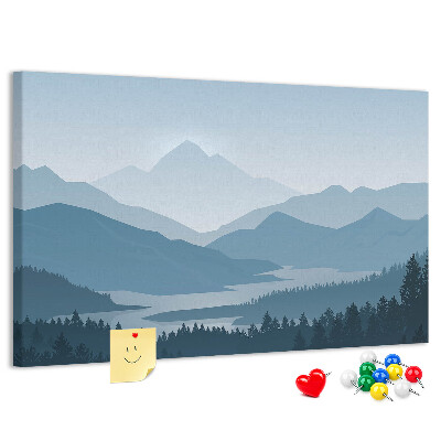 Tablero de corcho decorado Paisaje de montaña en tonos azules