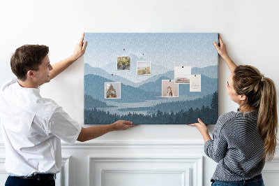 Tablero de corcho decorado paisaje de montaña en tonos azules