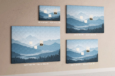 Tablero de corcho decorado paisaje de montaña en tonos azules