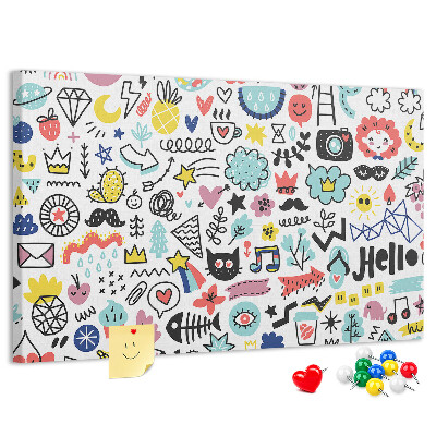 Tablero de anuncios Diseños coloridos con motivos dibujados.