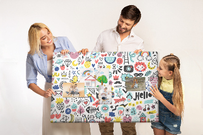 Tablero de anuncios con diseños coloridos de motivos dibujados