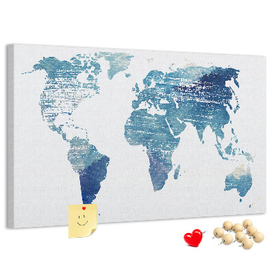 Tablero de anuncios mapa abstracto del mundo en tonos azules