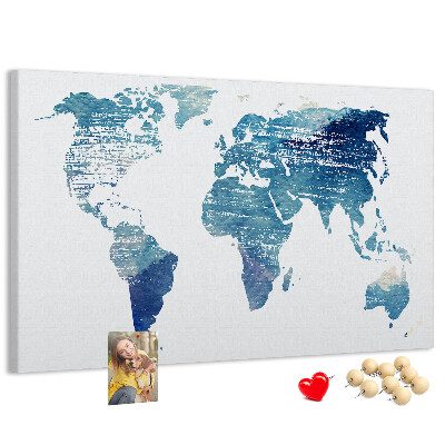 Tablero de anuncios mapa abstracto del mundo en tonos azules