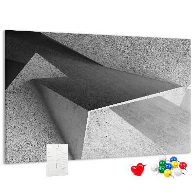 Tablero de corcho decorado con diseño de formas geométricas minimalistas