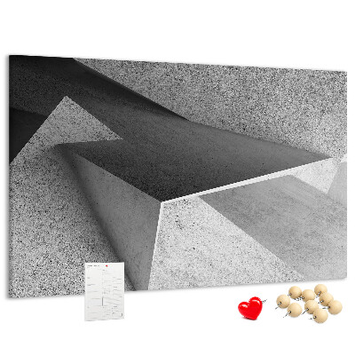 Tablero de corcho decorado con diseño de formas geométricas minimalistas