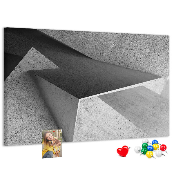 Tablero de corcho decorado con diseño de formas geométricas minimalistas