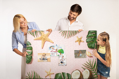 Tablero de corcho decorativo con diseño de paisaje tropical con conchas y hojas
