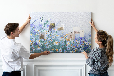 Tablero de corcho decorativo con diseño de pradera con mariposa y flores
