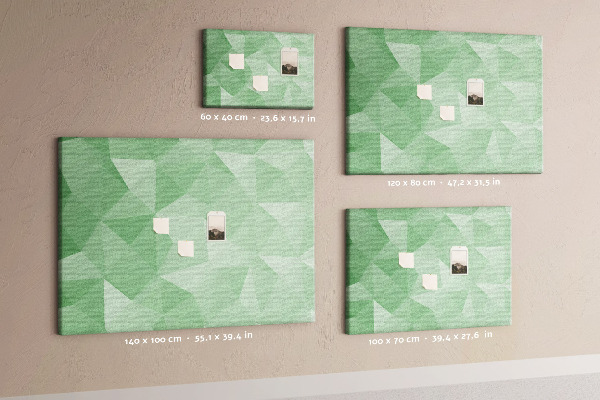 Tablero de corcho decorativo con diseño abstracto en tonos verdes