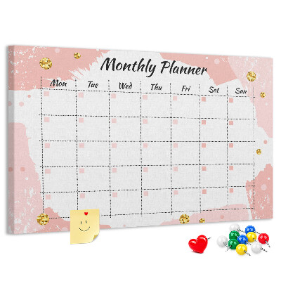 Tablero de corcho decorado planificador mensual con diseño elegante en colores pastel