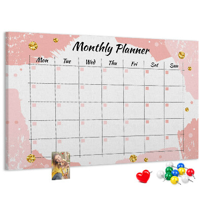 Tablero de corcho decorado planificador mensual con diseño elegante en colores pastel