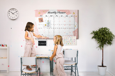 Tablero de corcho decorado planificador mensual con diseño elegante en colores pastel