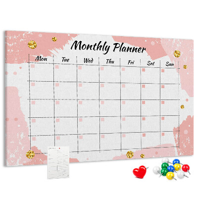 Tablero de corcho decorado planificador mensual con diseño elegante en colores pastel