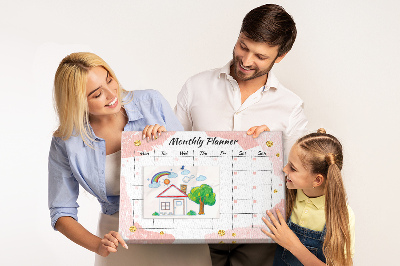 Tablero de corcho decorado planificador mensual con diseño elegante en colores pastel