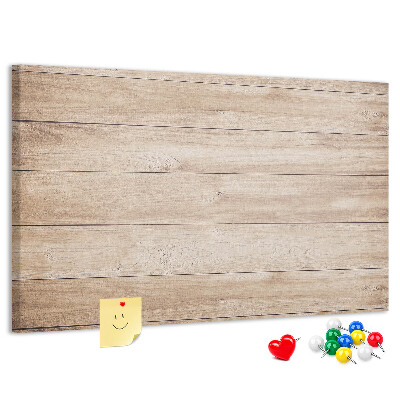 Tablero de corcho decorado de madera natural en tonos cálidos