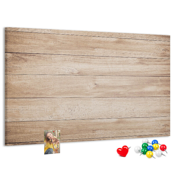 Tablero de corcho decorado de madera natural en tonos cálidos