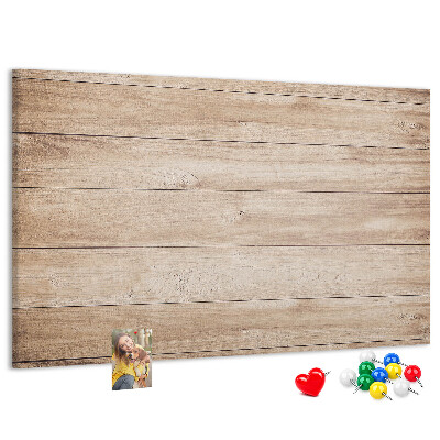 Tablero de corcho decorado de madera natural en tonos cálidos