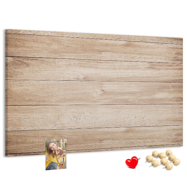 Tablero de corcho decorado de madera natural en tonos cálidos
