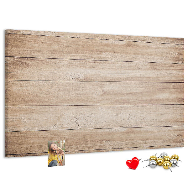 Tablero de corcho decorado de madera natural en tonos cálidos