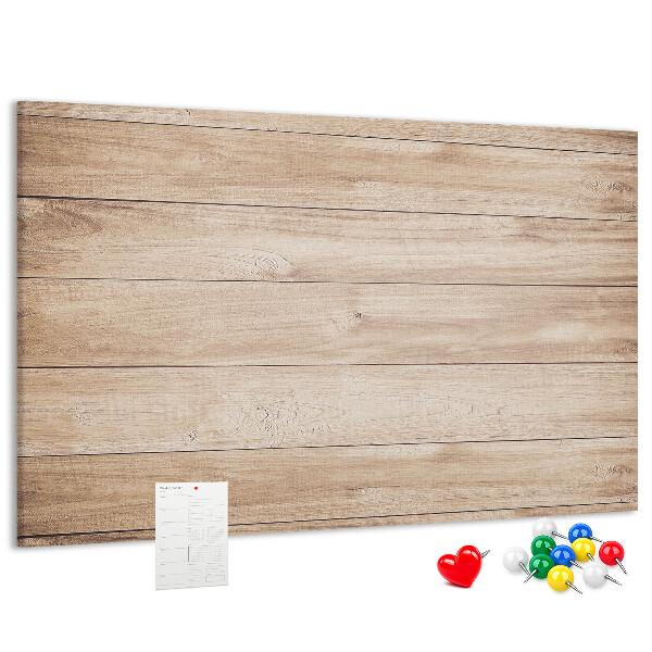 Tablero de corcho decorado de madera natural en tonos cálidos